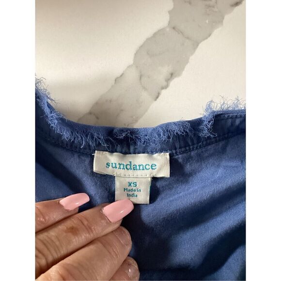 Sundance Mellow Days Silk Chiffon Blouse Top Sz XS Button Up V Neck Blue - Picture 6 of 9